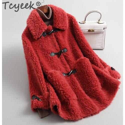 Tcyeek Winter Real Fur Coat Women Natural Sheep Shearing Jacket Female Clothes 2020 Thick Warm Ladies Wool for Coat Hiver 518031