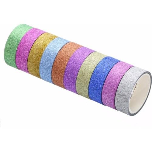 10 Rolls Glitter Washi Paper Adhesive Tape DIY Craft Sticker Colorful Fashionable Tapes for Decorating Album Book 1.5cmx3m