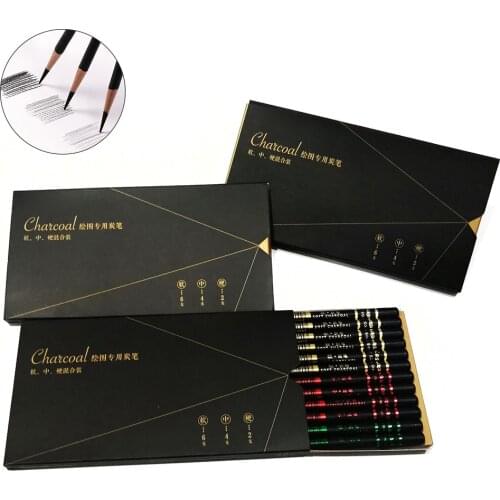 12Pcs Sketch Write Drawing Soft Medium Hard Carbon Charcoal Pencil Art Supplies