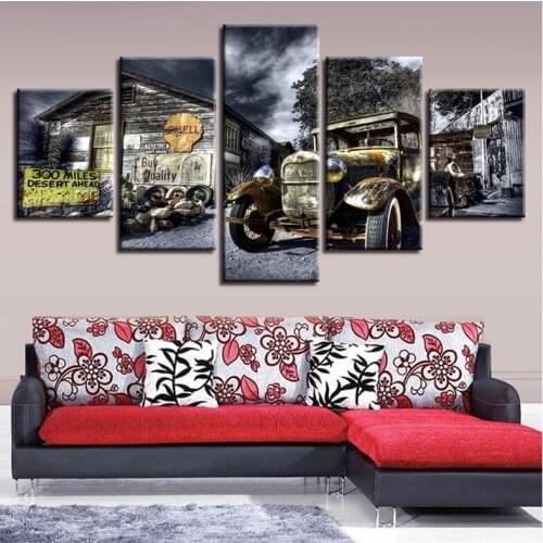 5D Diy Diamond Embroidery 5 Pieces Vintage Car Landscape Mosaic square round Diamond Painting car Wedding Decoration ZP-3129