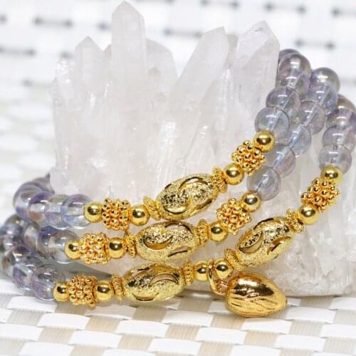 Free shiopping gold-color pendant electroplate light purple crystal round 6mm multilayer long bracelets women jewelry B2256