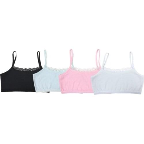 Girl Cotton Underwear Cute Lace Bras Soft Comfortable 4 Colors Camisoles Sports Top For Teens Training Bra 8-12 Yeas