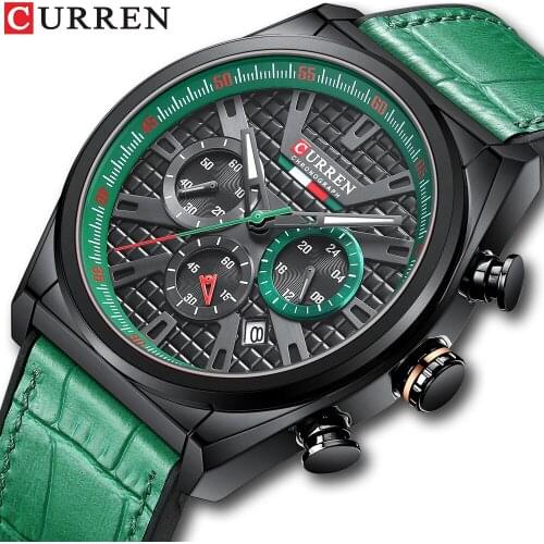 CURREN Mens Watches Gift Top Luxury Brand Waterproof Sport Watch Chronograph Quartz Military Genuine Leather Relogio Masculino