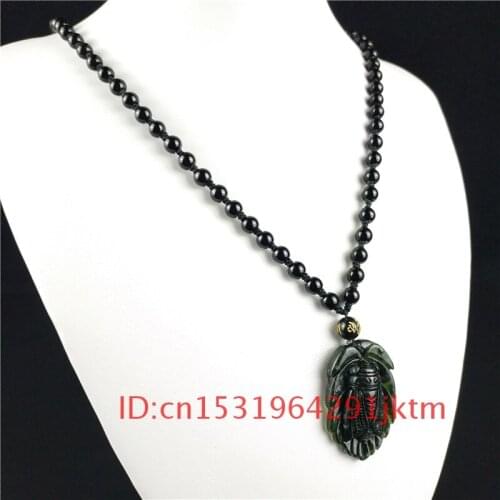 Black Accessories Men Obsidian Amulet Jewelry for Carved Charm Natural Pendant Green Chinese Gifts Necklace Cicada Jade