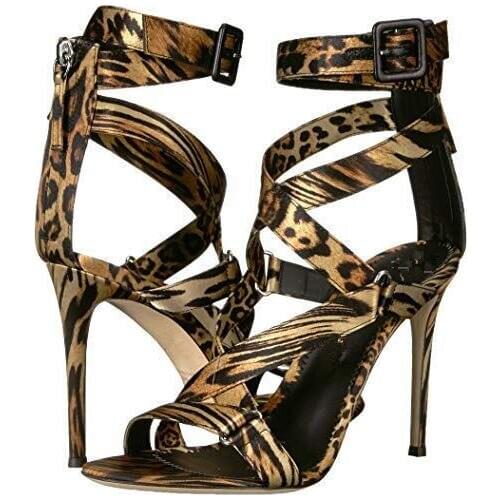 Dipsloot Leopard Black Summer Cross Lace Up Metal Buckles Sandals Woman Sexy Zipper Back Stiletto Heel Rome Sandals Shoes