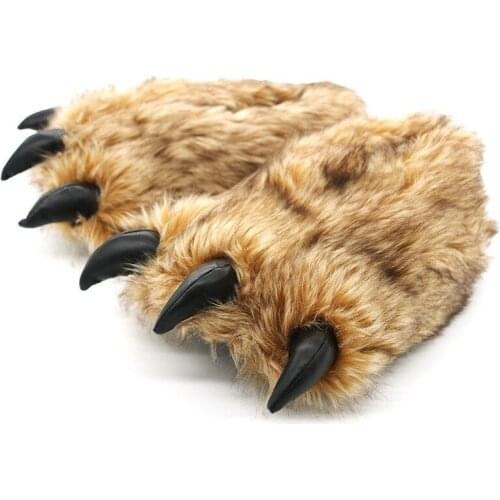 Home Warm Non-Slip Plush Tiger Claw Dinosaur Animal Claw Hand-Shaped Slippers Winter Men Women Couple Indoor Cotton Shoes