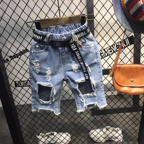 Kids shorts Fashion girls Jeans Children Boys Ripped Jeans Kids Fashion Denim shorts Baby Casual Jeans 2-6year (No belt