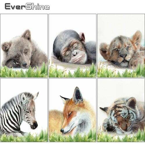 Evershine Diamond Embroidery Tiger Cross Stitch Diamond Painting Cartoon Animal Full Square Round Mosaic Kit Home Decoration