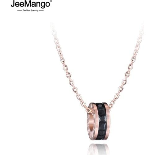 JeeMango Black Cubic Zirconia Pendant Roman Letter Necklace For Women Stainless Steel Wedding Female Necklace Jewelry JN17023