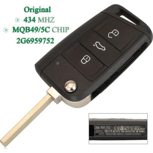 Bilchave Original 3 Buttons For VW Volkswagen POLO 2017 MQB49/5C Chip 434Mhz 2G6959752 Remote Smart Control Car Key No Blade
