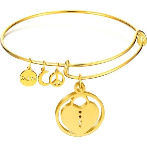 LUXUKISSKIDS Classic Women Stainless Steel Expandable Wire Round Heart Shape Bangles For Baby Gold/Steel Adjustable Bangles
