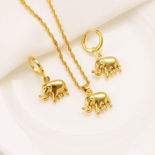 Dubai India Gold elephant wedding Necklace Earrings Pendant Jewelry Sets women girl wedding bridal Party souvenir charms gift