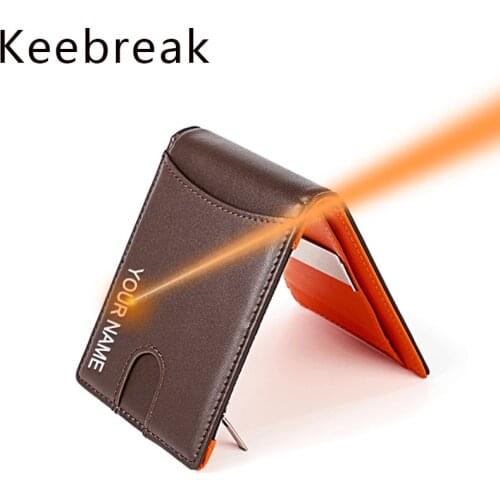 KEEBREAK Thin Mens Wallet Rfid Genuine Leather Customized Card Wallets Zip Coin Money Clutch Bag Bifold Short Purses Walet Gift