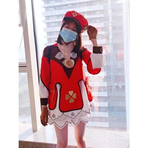 KLEE Cosplay Dress Game Genshin Costume Impact Clothing Anime Hat Gloves Shorts Scarf Backpack Accessories Set Project Cos