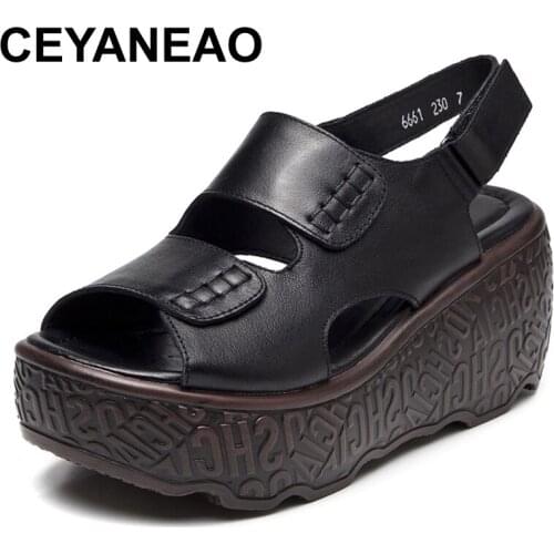 CEYANEAO Summer womens sandals fashion shoes from genuine leather; Gladiator shoes on the platform womens shoes sneakers