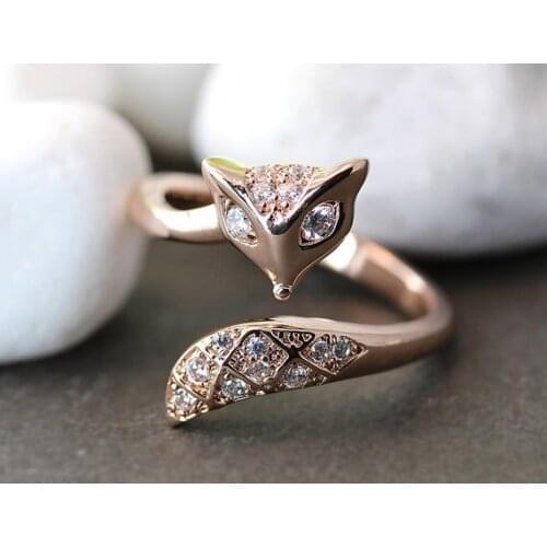 Cute Little Fox Ring Womens Adjustable Crystal Animal Ring Woodland Forest Theme christmas gift Jewelry fashion sexy