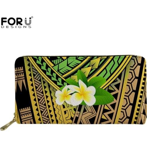 FORUDESIGNS Fashion Multifunctional Women Wallet Polynesian Tribe hibiscus Flower Print Long Mobile Phone Bags Female Coin Purse