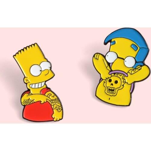Funny Animated Sitcom Simpson Brooch Tattoo Skull Shirt Pin Enamel Broches for Men Women Badge Pins Brooches Jewelry Accessories