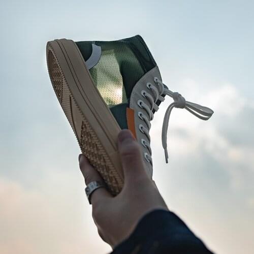 Maden Mens Breathable High Top Canvas Shoe Transpare Fashion Mesh Retro Versatile Casual Stitching Color Sneaker Vulcanize Shoe