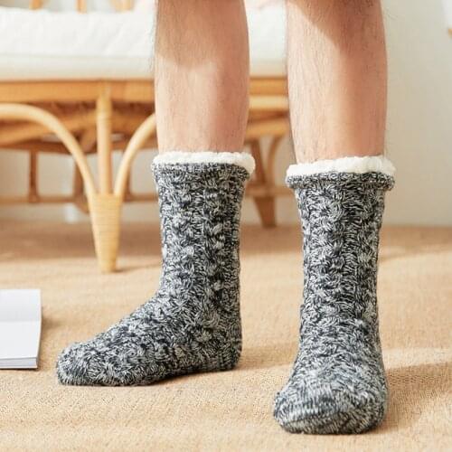 Mens Winter Indoor Floor Sock Thick Warm Cotton Lined Fleece Fluffy Carpet Socks Simple Soft Elastic Non-Slip Thermal Sock