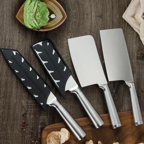 Damask Professional Stainless Steel Kitchen Chef Knives Set Meat Cleaver Chef Slicing Knife Set Cooking Tool With Knife Cover