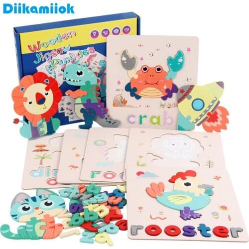 New Wood Baby Educational Toys for Children 3D Wooden Puzzles Jigsaw Kids English Letter Matching Spelling Learning Word Games