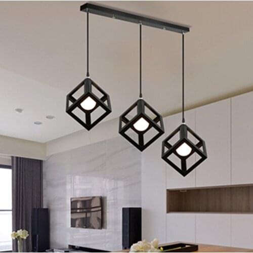 New Pendant Light Retro Mini Ceiling Hanging Lamp Square Iron Cage Shape E27Farmhouse Chandelier Entryway Walkway Kitchen Island