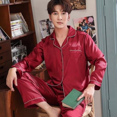 Spring/Summer New Ice Silk Sleepwear For Men Long Sleeve Pajamas Short Sleeve Ice Silk Pajamas Set Casual Home Clothing Пижам