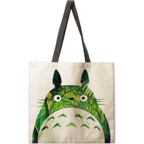 Folding shopping bag cartoon Totoro lady shoulder bag female casual handbag outdoor beach bag female tote bag