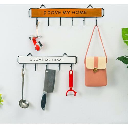 Wall 4/5/6 Hooks Rack With Wood Partition I LOVE MY HOME Entrance Fitting Room Coat Rack Wall Hanging Key Rack Decorations Rack
