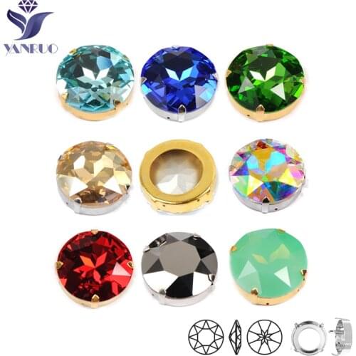 YANRUO 1201 Round 27mm Sewn Stones Glass Crystals Large Rhinestones Rivoli Pointback DIY Diamond Stones For Jewelry Clothes