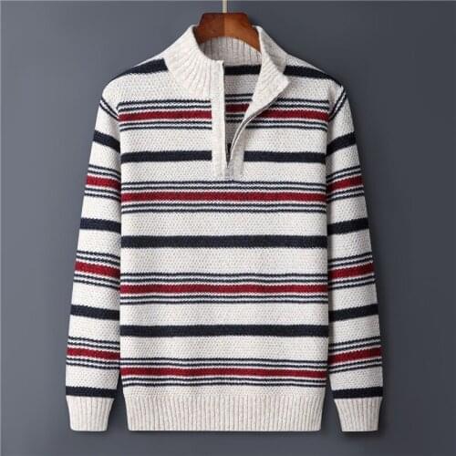 Half Zipper Autumn Men Sweater Knitted Clothing Knit Wear Striped Pullovers Men Coat HombreFashion Big Size M-4XL 5XL 6XL 7XL