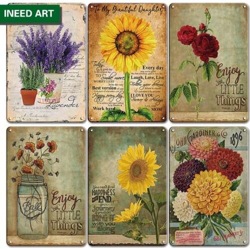 Vintage Flowers Metal Poster Tin Sign Retro Plants Wall Art Plate Garden Yard Wall Decoration Room Plate Home Decor