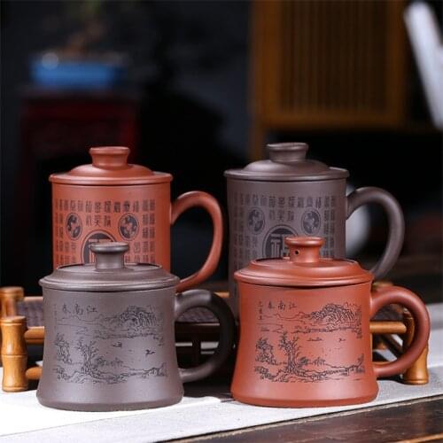 Yixing Purple Clay Teacup Handmade Household Large Capacity Tea Cup with Lid Creative Office Water Cup with Handle Tea Set