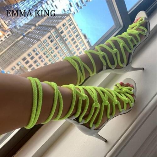 2021 Summer Women Thigh High Rope Sandals Lace Up Strappy High Heels Gladiator Sandalias Ankle Boots Luxury Design Shoes Women