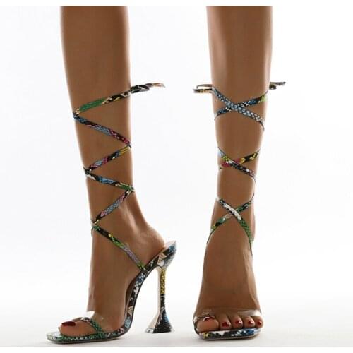 2021 New Summer Women Spike High Heels Shoes Sandals Transparent Gladiator Ankle Strap Sexy Pumps Female Party Wedding Shoes