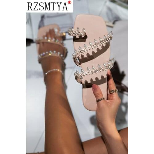 Womens Slippers Outer New Fashion Beaded Foreign Wear Sandals Hot Style Large Size Slippers European Beach Shoes