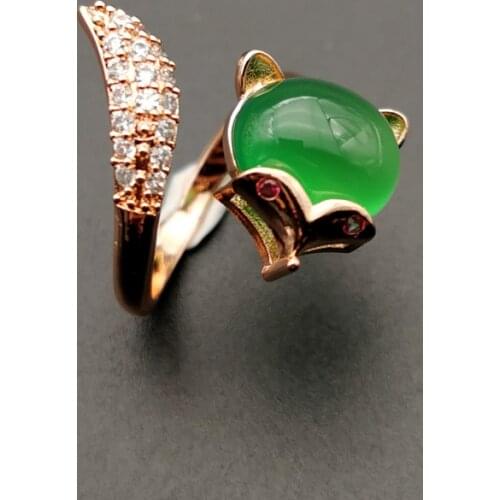 Jadery Open Fox 100% Rose Gold 925 Sterling Silver Ring Natural Green Jade Gemstone Wedding Engagement Rings Women Jewelry Gifts