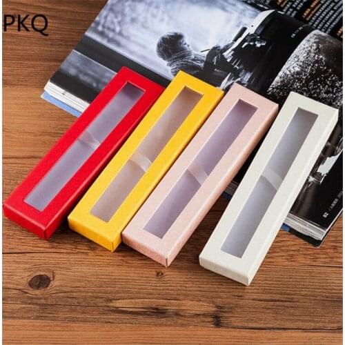 10pcs 17.3x4.3x2.1cm 7color Paper gift box Pen packaging gift box with pvc window School Business gifts Supplies