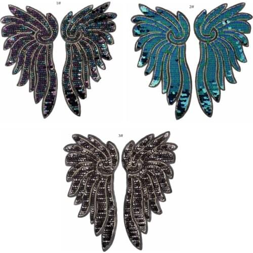2 Pairs Sequins Wings Patches for Clothes DIY Decal Accessories Sew on Feather Applique Embroidery Paillette Patch Sewing Repair