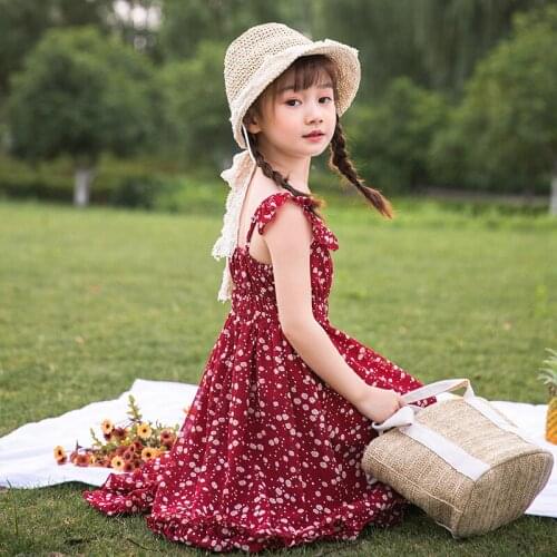 2021 Kids Dresses for Girls Chiffon Floral Print Long Girl Dress Elegant Princess Dress Summer Childrens Clothing 4 6 8 10 12Y