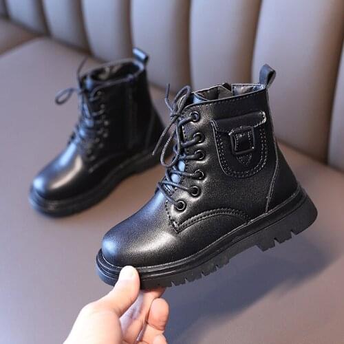 2021 Kids Little Girls Children Martin Boots Casual Autumn Winter PU Leather School Boy Shoes Fashion Single Toddler Boots
