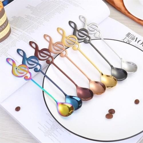 7Pcs/Set Creative Musical Note Stainless Steel Coffee Tea Stirring Spoons Sugar Ice Cream Mug Dessert Spoon Kitchen Tableware
