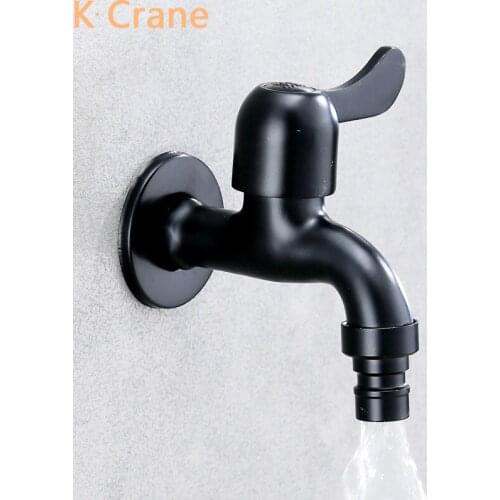 Black Bibcock Bathroom Wall Mount Faucet SUS304 Stainless Steel Outdoor Tap WC Mop Sink Garden Kraan Washing Machine Faucets Tap