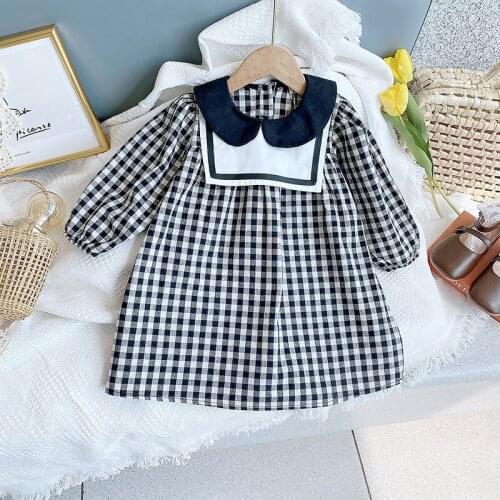 Menoea Baby Girl Plaid Casual Dresses Autumn Fall Kids Spring Clothes Long Sleeve Princess Vestidos Children Cute Costumes 3-7Y