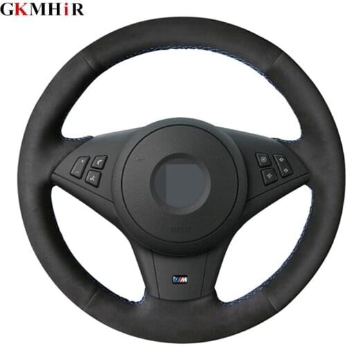 DIY Hand-stitched Black Suede Car Steering Wheel Cover for BMW E63 E64 Cabrio M6 2005-2010 E60 M5 2005-2008