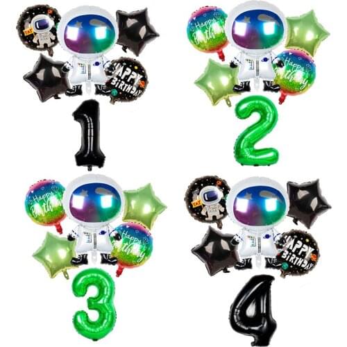 6pcs Astronaut Foil Balloons Birthday Party Decorations Kids Helium Globos 32inch Digital Space Theme Toys Baby Shower Air Balls