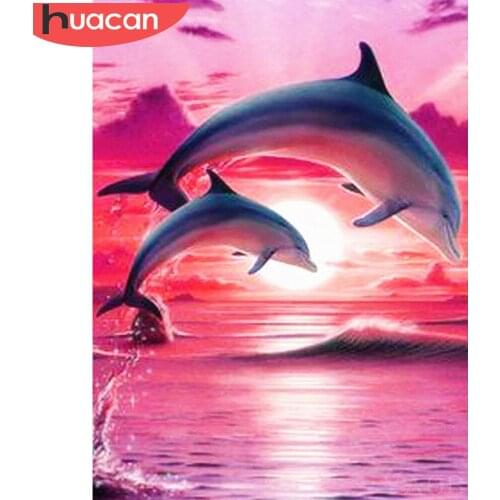 HUACAN DIY Diamond Painting Animal Dolphin 5D Full Square Diamond Embroidery Rhinestone Of Picture Cross Stitch Wall Art