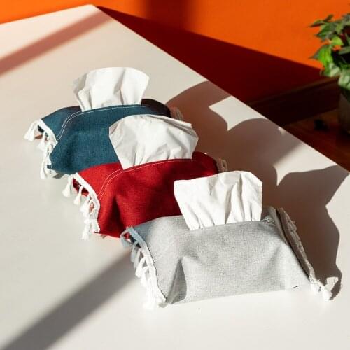 Tissue Box Cotton Linen Tissue Bag Napkin Holder Pumping Cover Paper Box For Car Toilet Tissue Case Container