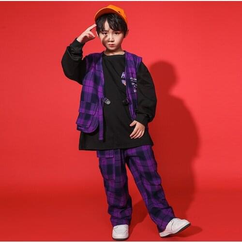 Kids Cool Hip Hop Outfits T Shirt Top Tactical Cargo Pants Sleeveless Jacket Vest for Girls Boys Jazz Dance Costume Clothes Wear